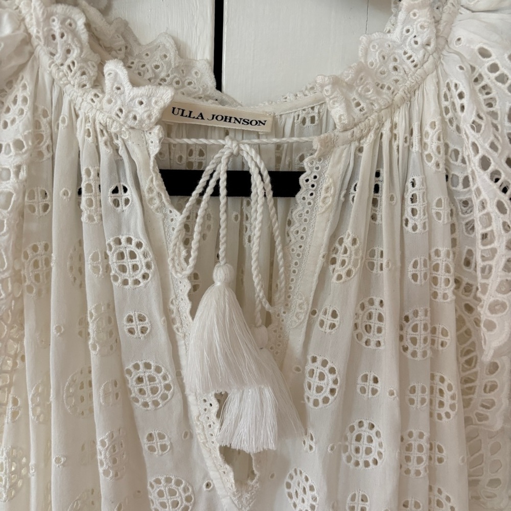 Ulla Johnson Gianna White Eyelet Midi Dress Size 0 XS Tiered Tasseled Boho Bride - Picture 11 of 16